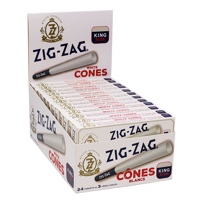 Zig Zag King Size White Cones Display of 24