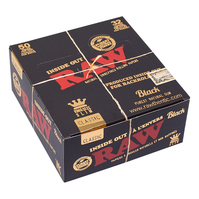 RAW Black King Size Slim Inside Out Rolling Paper Display of 50