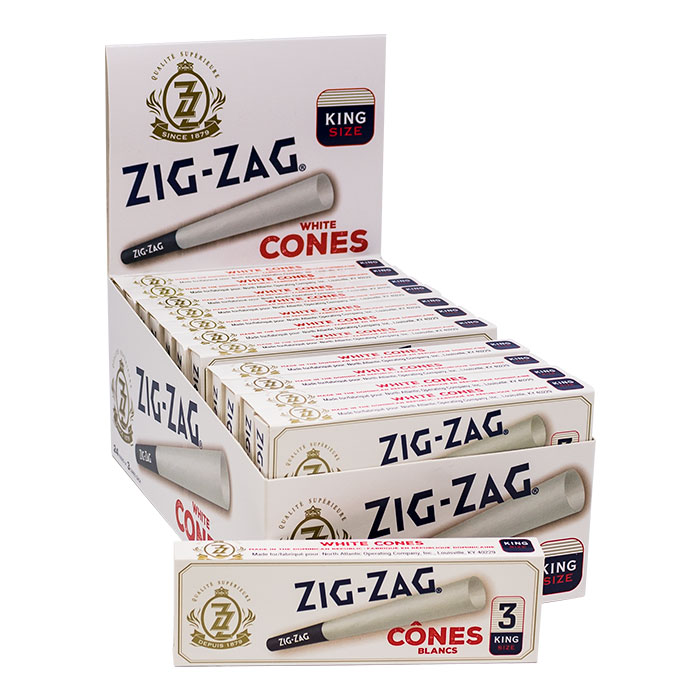 Zig Zag King Size White Cones Display of 24