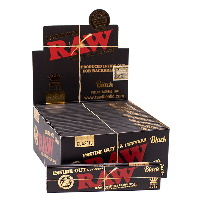 RAW Black King Size Slim Inside Out Rolling Paper Display of 50