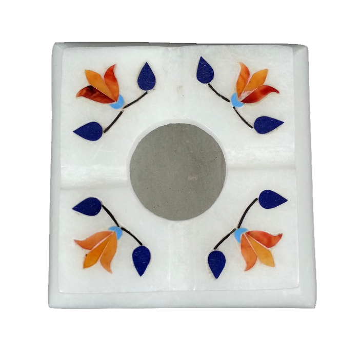 Square Floral Print White Elevesta Stone Ashtray