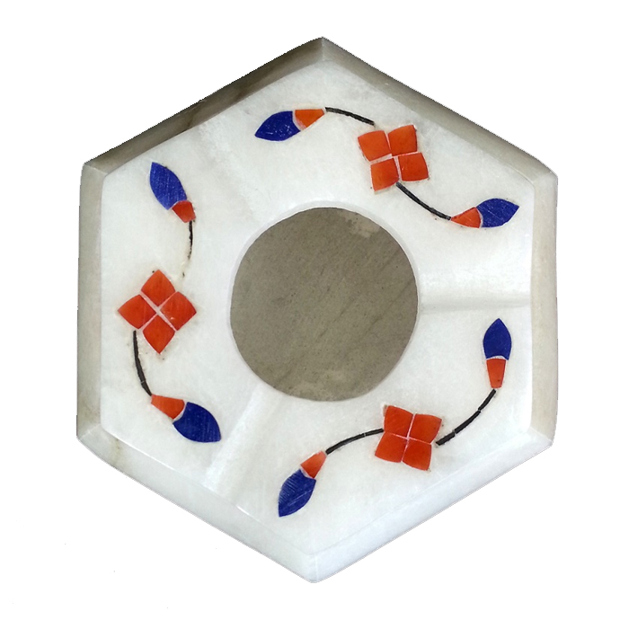 Hexagonal Floral Print White Elevesta Stone Ashtray